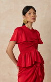 SYDNEY TOP - RED SATIN