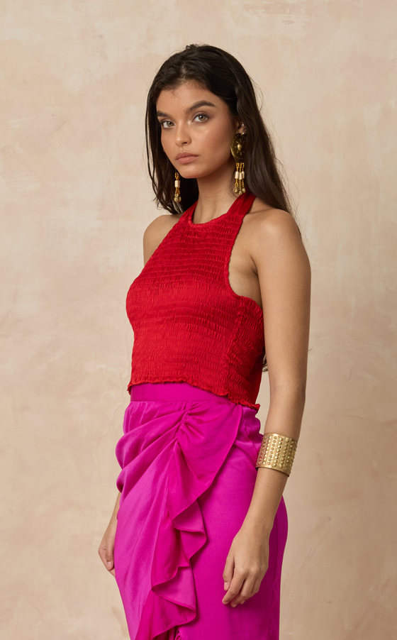 BERLIN TOP - RED SATIN