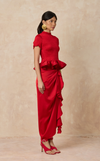 FLORA SKIRT - RED SATIN