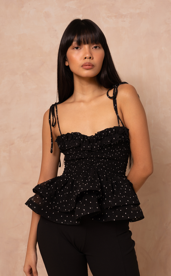 NAMIBIA TOP - BLACK POLKA