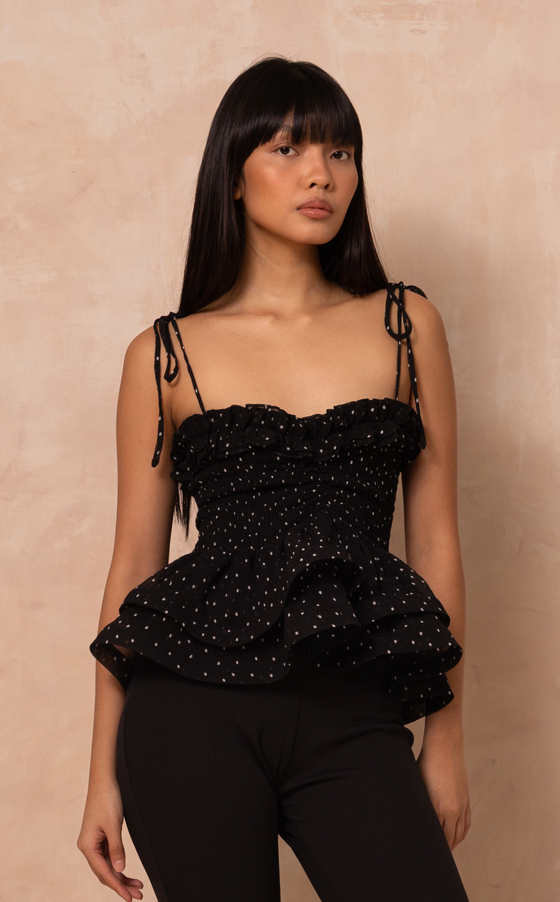 NAMIBIA TOP - BLACK POLKA