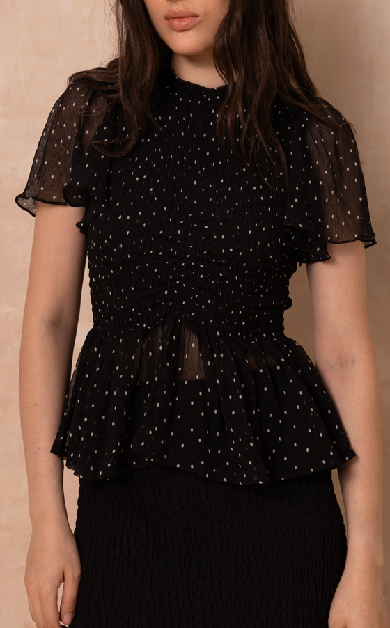 SYDNEY TOP - BLACK POLKA