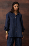 ESTONIA TOP - NAVY PINSTRIPES