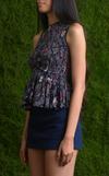 BRISBANE TOP - BLUE PEACH PAISLEY