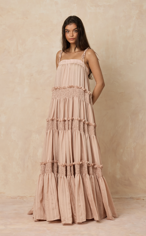 MAGAYON DRESS - BLUSH STRIPES (PRE ORDER)