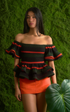 ROMA TOP - GREEN-ORANGE STRIPES