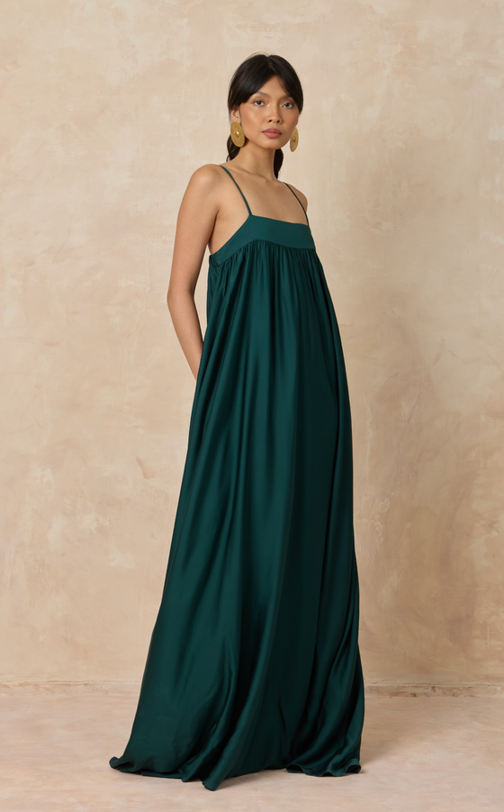 CAPRI DRESS - EMERALD SATIN (PRE ORDER)