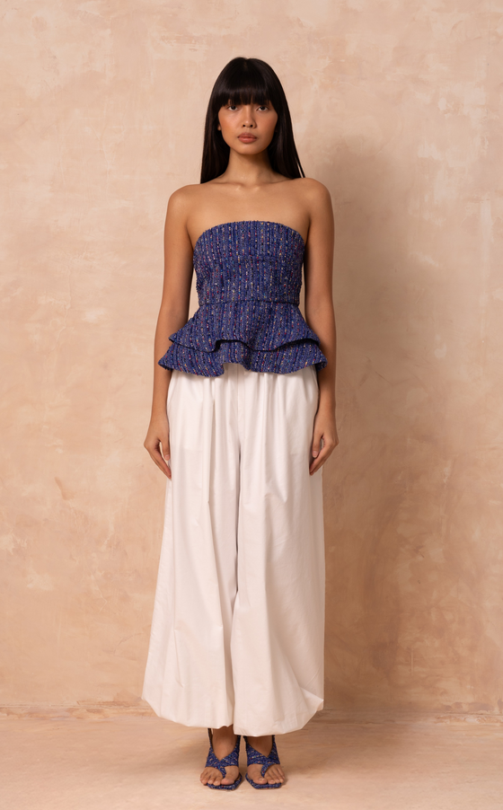 CUYO CORSET TOP - BLUE TWEED (PRE ORDER)