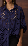 JAIPUR TOP - NAVY BLUE EYELET