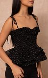 NAMIBIA TOP - BLACK POLKA