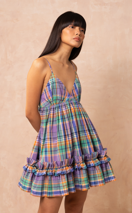 KENYA MINI DRESS - PURPLE PLAID