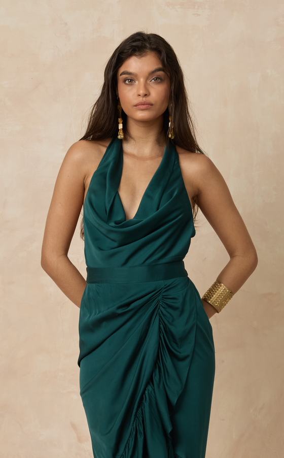 CATALONIA TOP - EMERALD SATIN