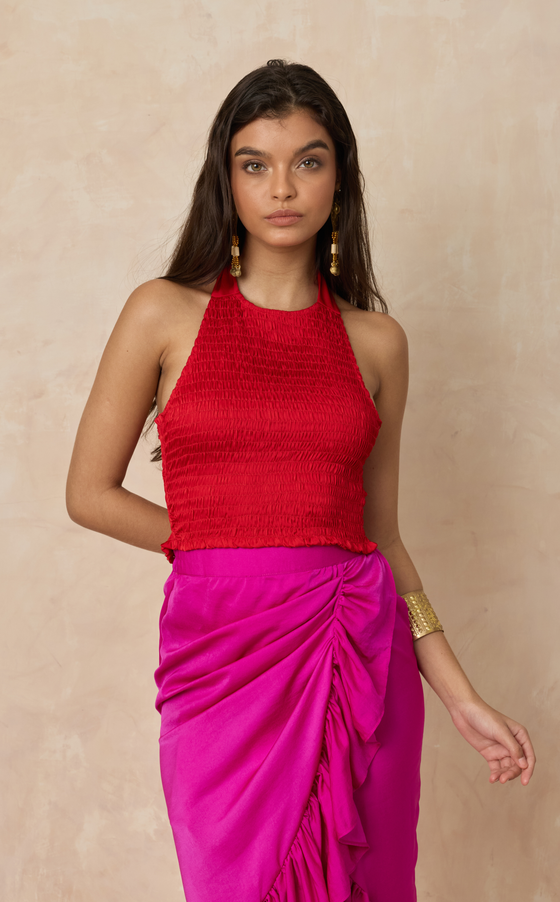 BERLIN TOP - RED SATIN