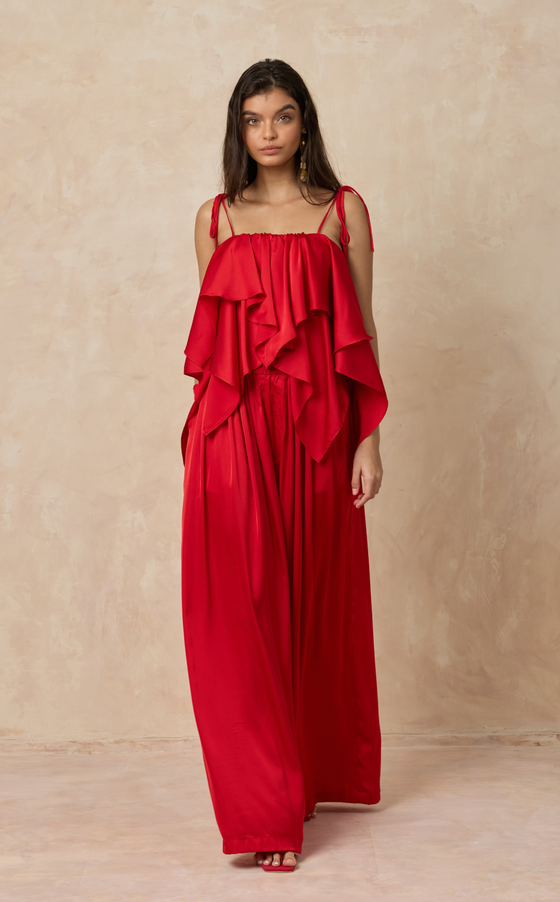 GENOVA TOP - RED SATIN