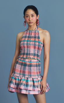  BERLIN TOP - PEACH TARTAN