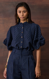 CAMIA TOP - NAVY PINSTRIPES