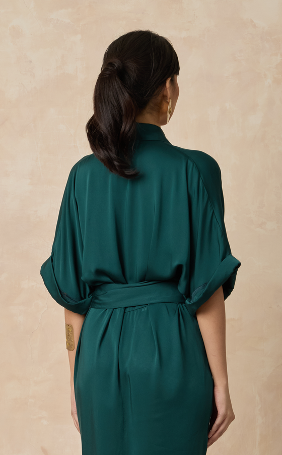 ASMARA DRESS - EMERALD SATIN