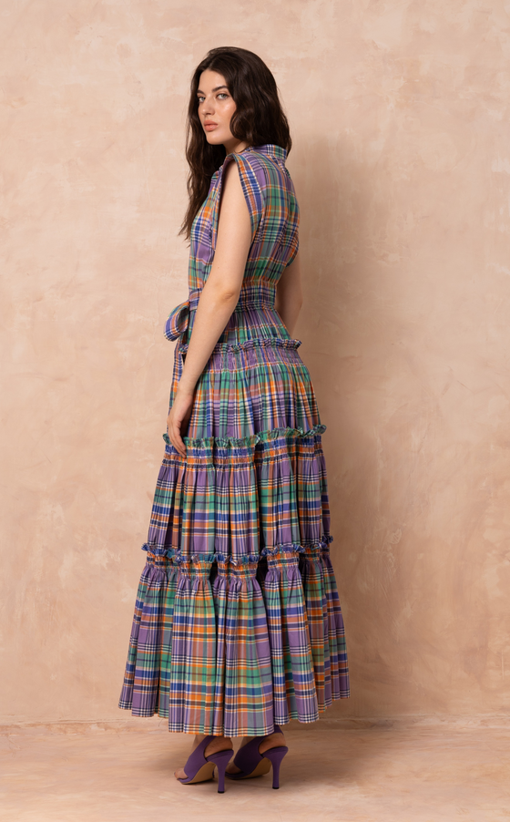 AKITA LONG DRESS - PURPLE PLAID (PRE ORDER)