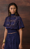 ZIMBABWE TOP - NAVY BLUE EYELET
