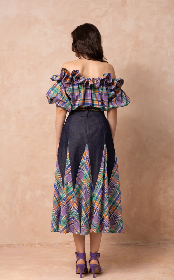 CANBERRA SKIRT - PURPLE PLAID DENIM