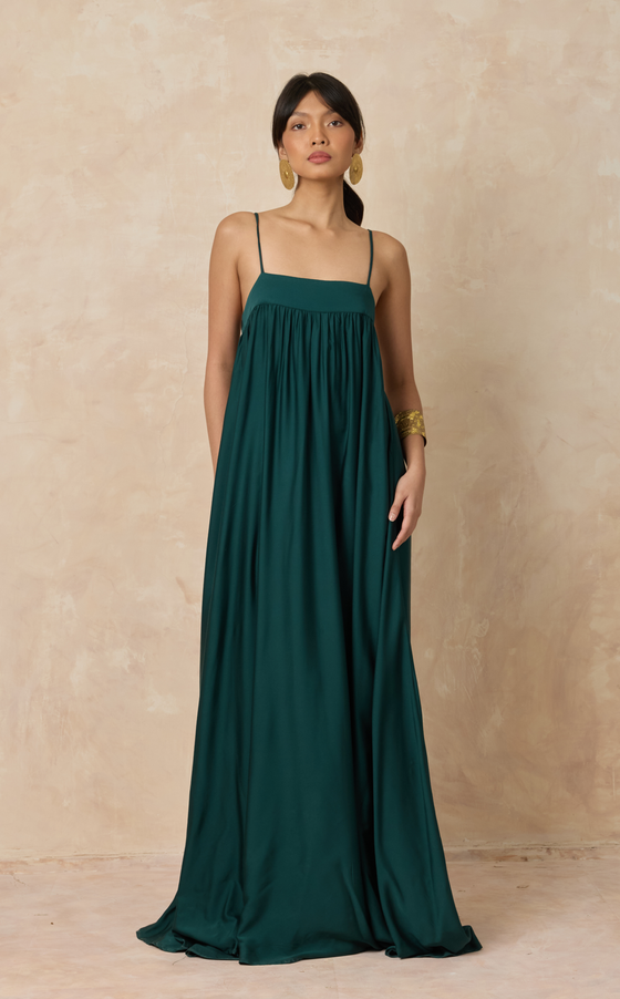 CAPRI DRESS - EMERALD SATIN (PRE ORDER)
