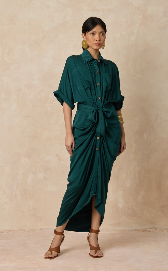 ASMARA DRESS - EMERALD SATIN
