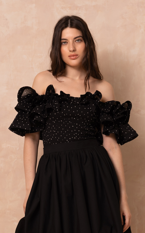 ISADORA TOP - BLACK POLKA