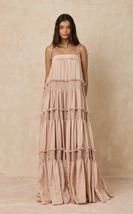 MAGAYON DRESS - BLUSH STRIPES (PRE ORDER)