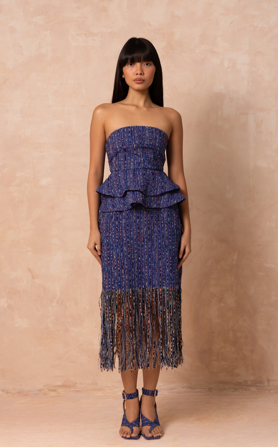 SULU SKIRT - BLUE TWEED (PRE ORDER)