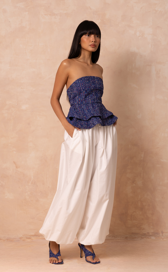 CUYO CORSET TOP - BLUE TWEED (PRE ORDER)