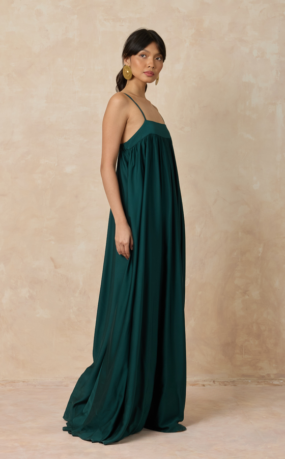 CAPRI DRESS - EMERALD SATIN (PRE ORDER)