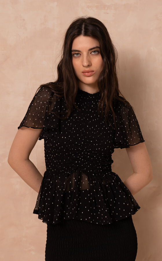 SYDNEY TOP - BLACK POLKA