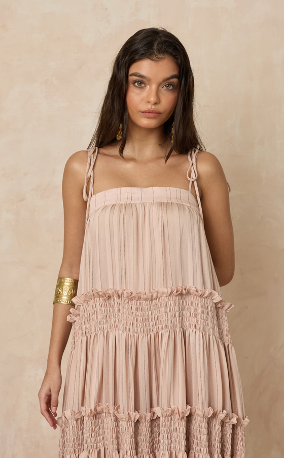 MAGAYON DRESS - BLUSH STRIPES (PRE ORDER)