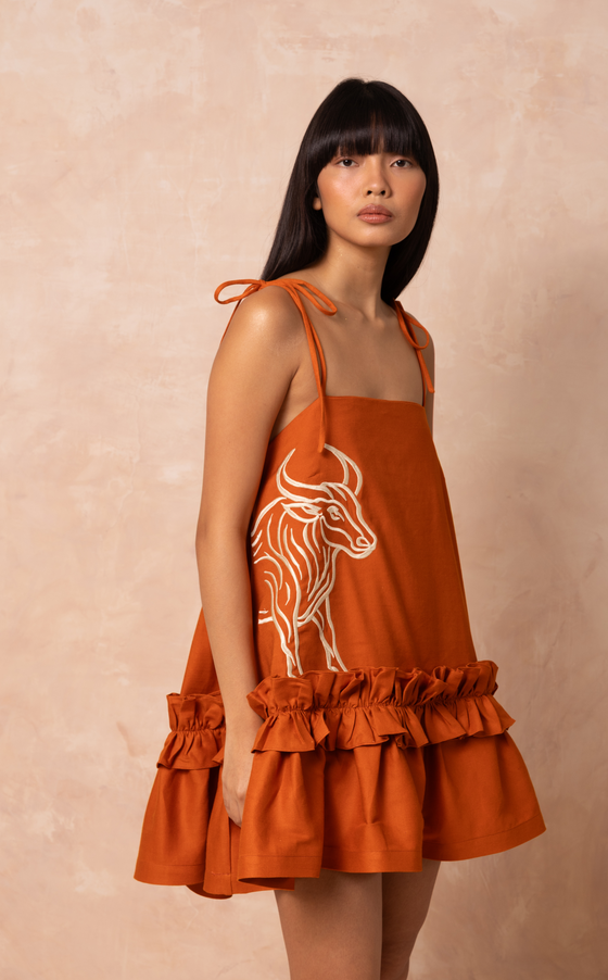 BEGONIA DRESS w/ EMBROIDERY - SAFFRON