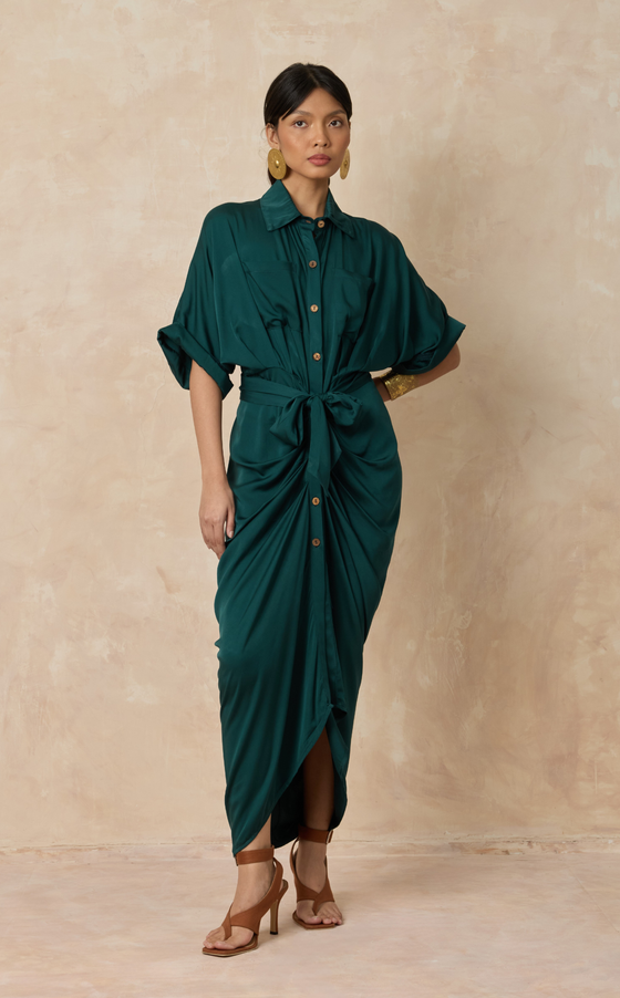 ASMARA DRESS - EMERALD SATIN