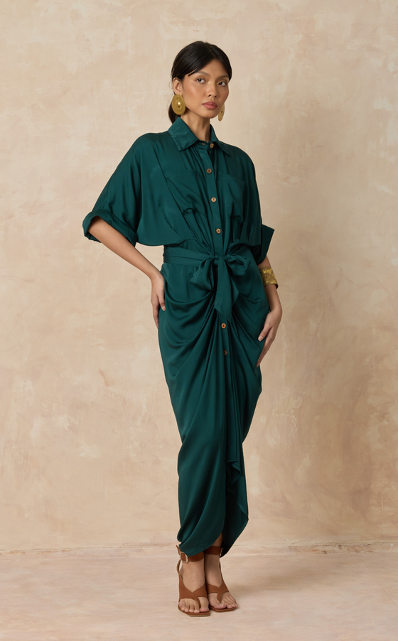 ASMARA DRESS - EMERALD SATIN