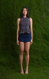 BRISBANE TOP - BLUE PEACH PAISLEY