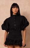 CAMIA TOP - BLACK SEERSUCKER