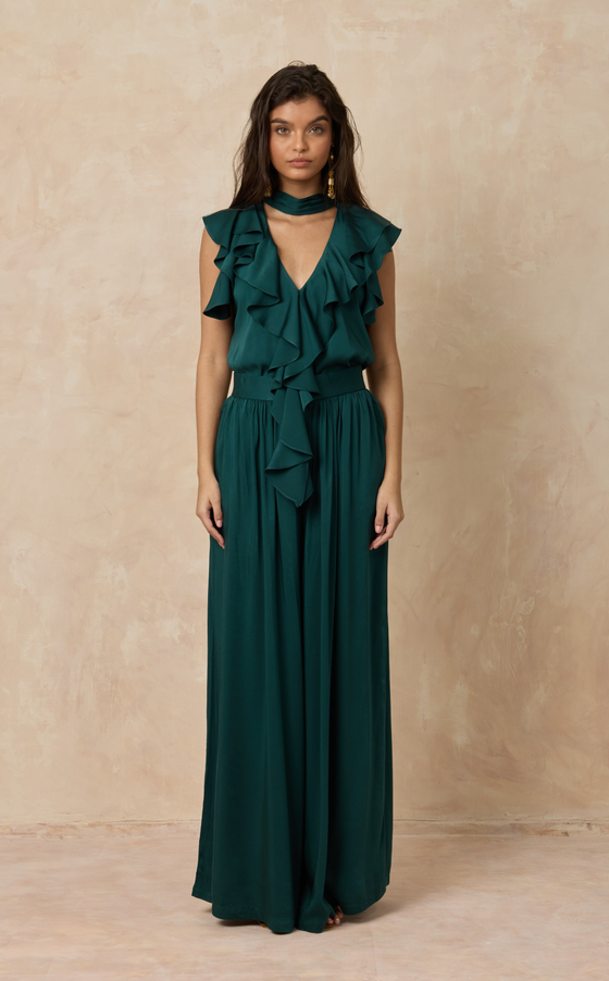 PALERMO PANTS - EMERALD SATIN