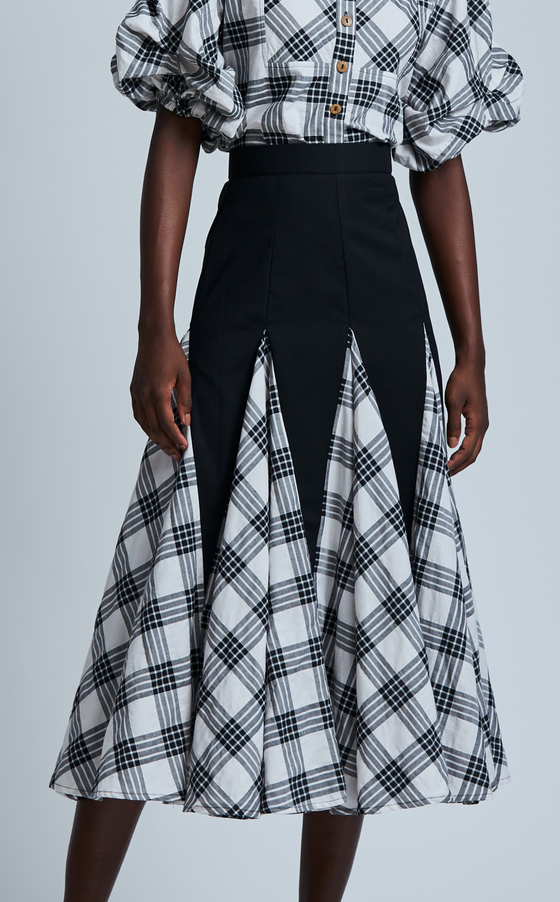 CANBERRA SKIRT - BLACK CHECKERED TWILL