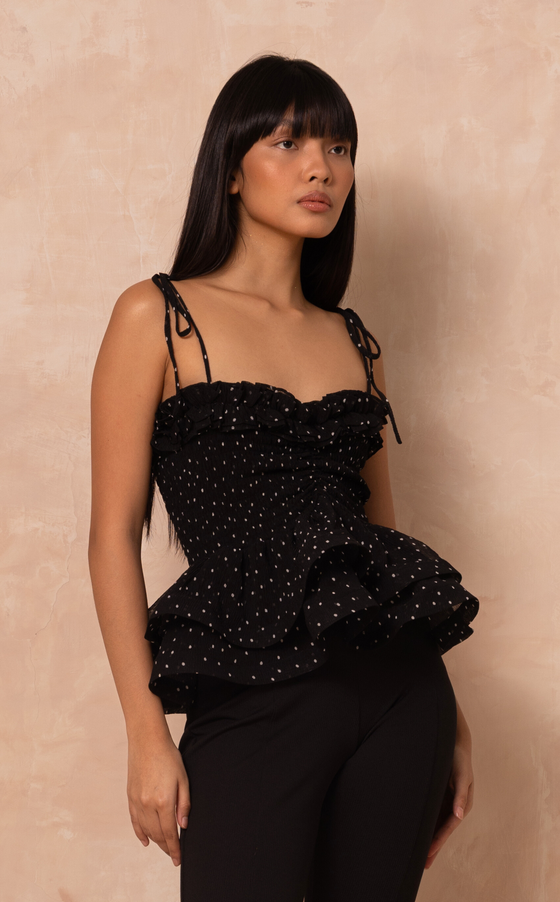NAMIBIA TOP - BLACK POLKA