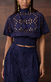 ZIMBABWE TOP - NAVY BLUE EYELET