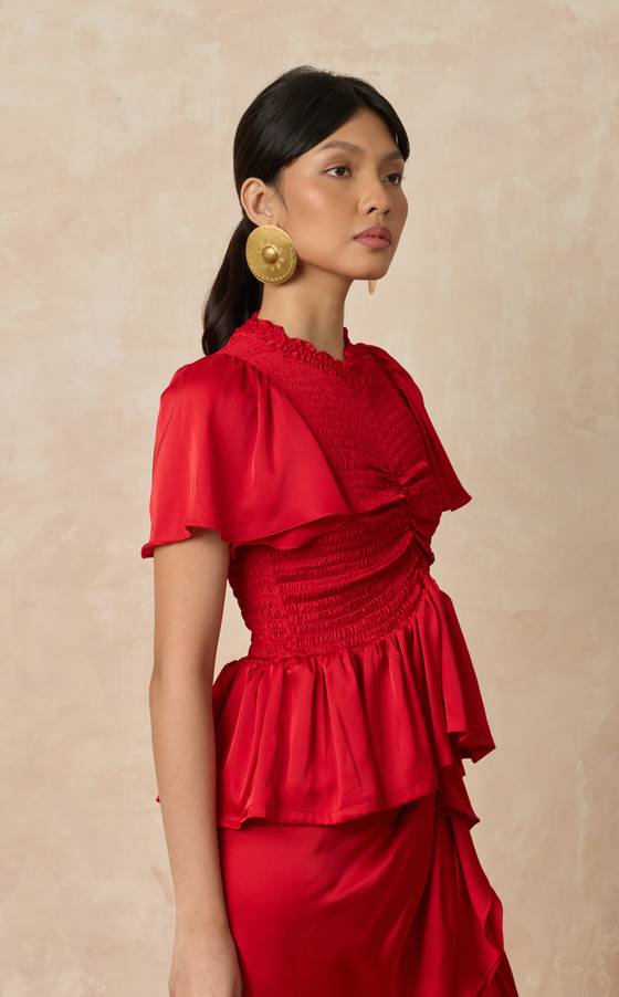 SYDNEY TOP - RED SATIN