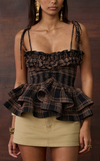 NAMIBIA TOP - BROWN TARTAN