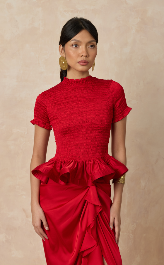 APULIA TOP - RED SATIN