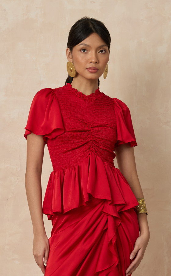 SYDNEY TOP - RED SATIN