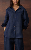 ESTONIA TOP - NAVY PINSTRIPES