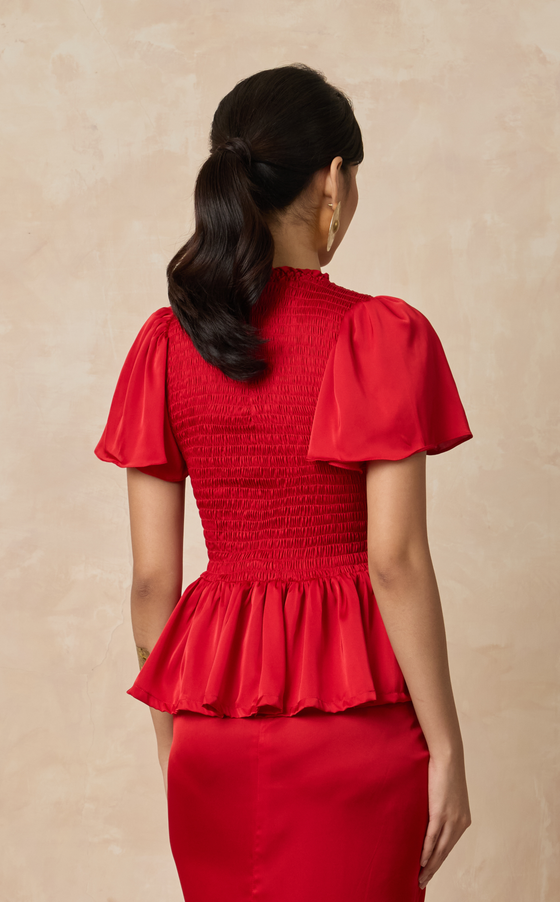 SYDNEY TOP - RED SATIN
