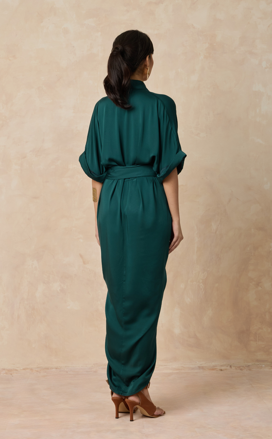 ASMARA DRESS - EMERALD SATIN