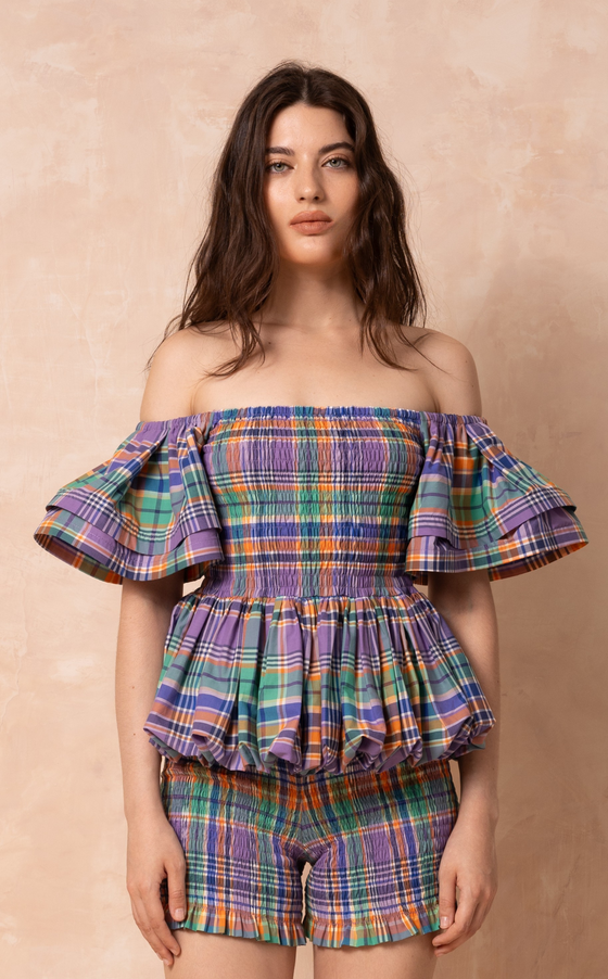 ROMA BUBBLE TOP - PURPLE PLAID (PRE ORDER)